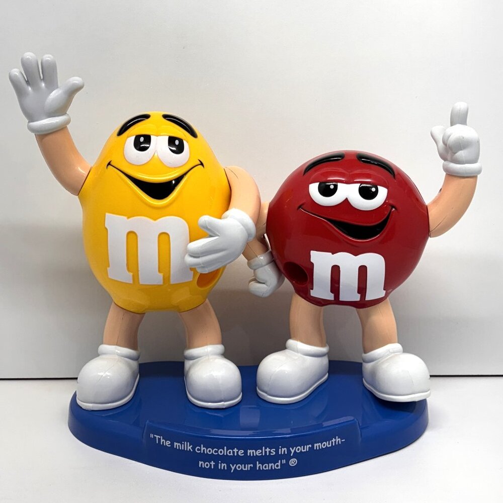 Vintage Dual M&Ms Candy Dispenser Red & Yellow M&Ms w/Blue Base Rare Collectors